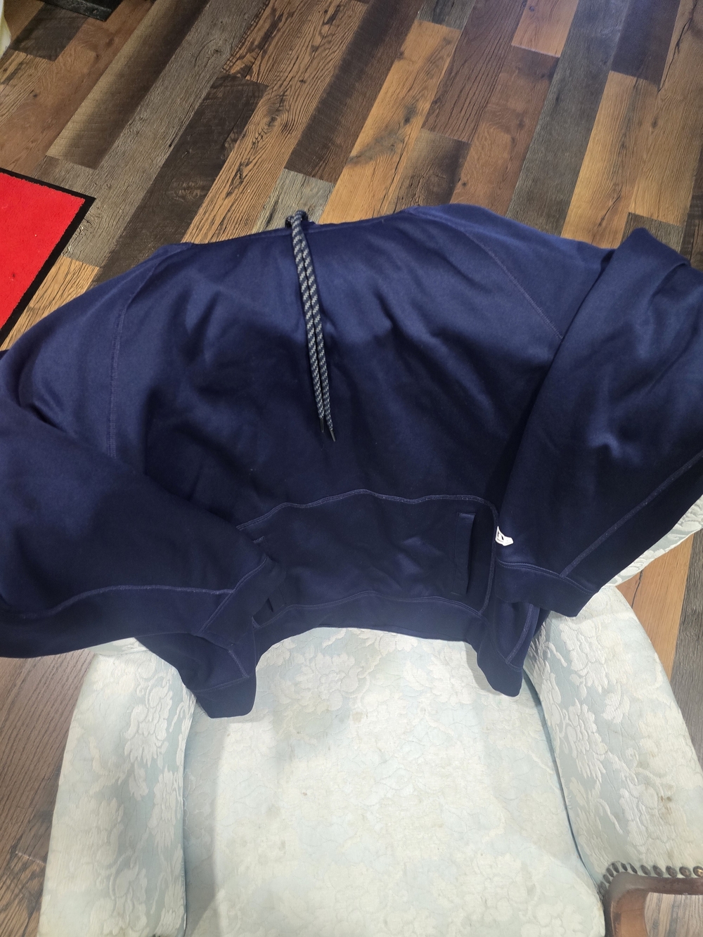 New Era Navy Blue Hoodie with Patterned Drawstring Sz L EUC